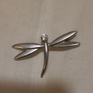 Silver Dragonfly Brooch with Crystal Accent Vintage
